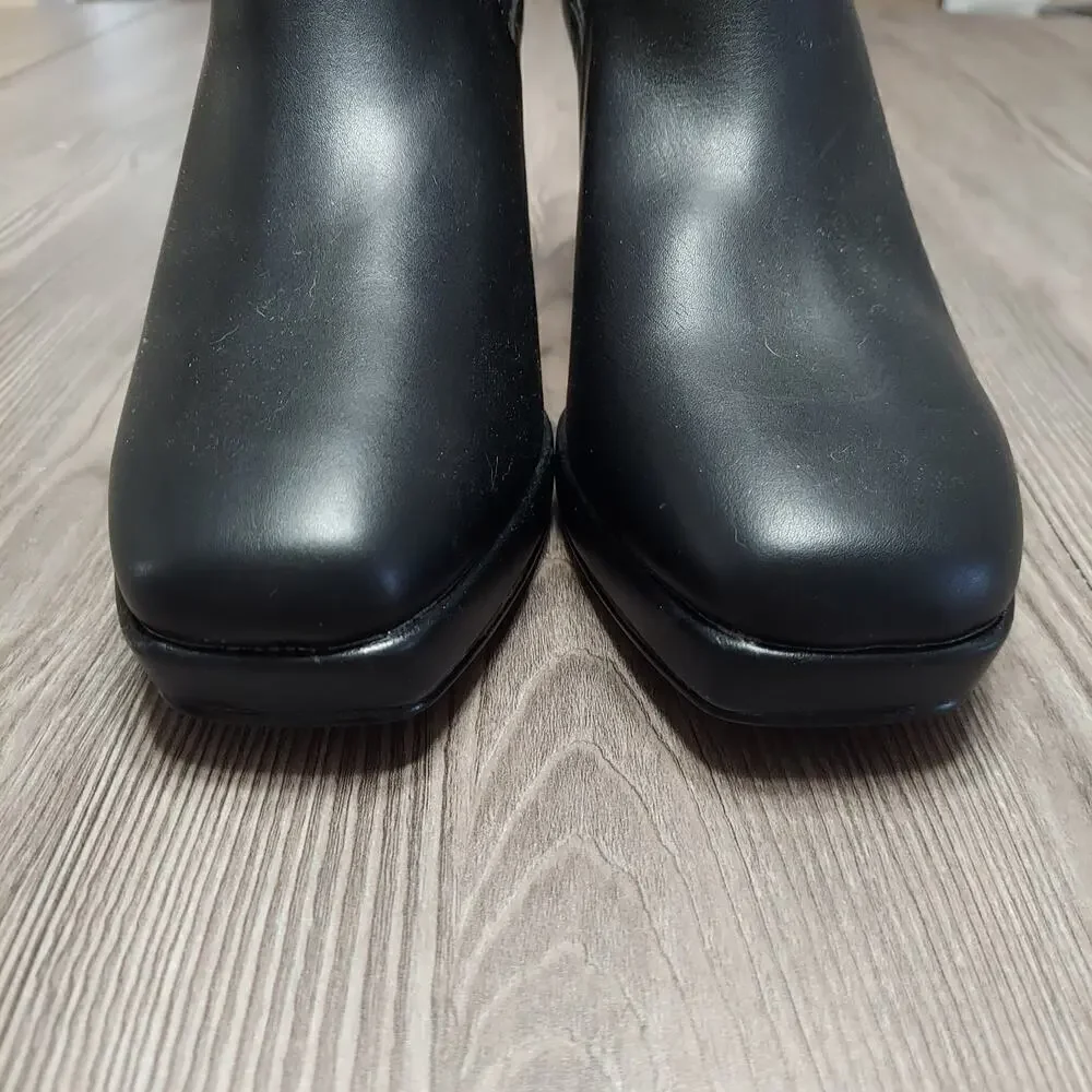 French Connection Black Vegan Leather Penny Block Heel Chelsea Boots